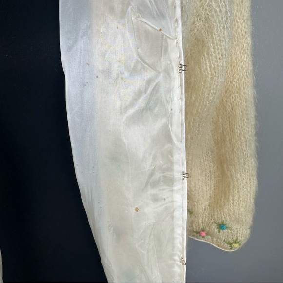 Vintage Cyn Les Cardigan Mohair Wool Blend Cream Rose Knit Womens Medium Retro - Picture 12 of 16